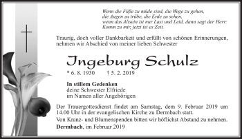 Traueranzeige von Ingeburg Schulz von Südthüringer Presse