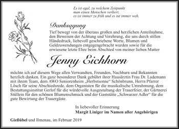 Traueranzeige von Jenny Eichhorn von Südthüringer Presse