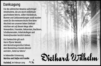 Traueranzeige von Diethard Wilhelm von Südthüringer Presse