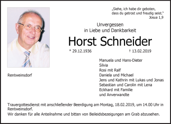 Traueranzeige von Horst Schneider von Neue Presse Coburg