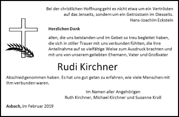 Traueranzeige von Rudi Kirchner von Südthüringer Presse