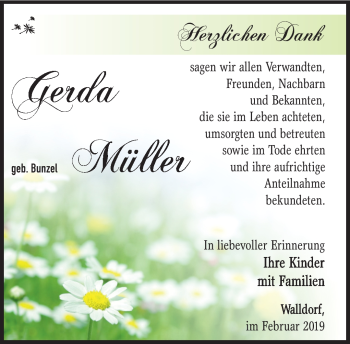 Traueranzeige von Gerta Müller von Südthüringer Presse