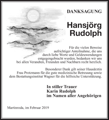 Traueranzeige von Hansjörg Rudolph von Südthüringer Presse