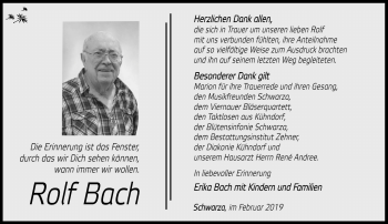 Traueranzeige von Rolf Bach von Südthüringer Presse