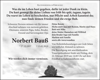Traueranzeige von Norbert Bauß von Südthüringer Presse