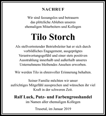 Traueranzeige von Storch Tilo von Südthüringer Presse