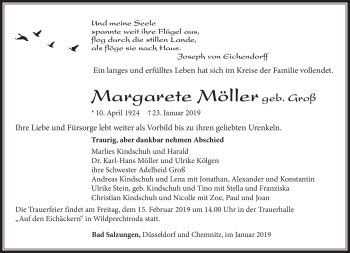 Traueranzeige von Margarete Mäller von Südthüringer Presse