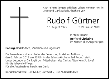 Traueranzeige von Rudolf Gürtner von Neue Presse Coburg
