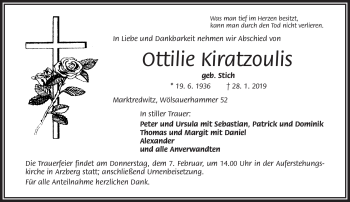 Traueranzeige von Ottilie Kiratzoulis von Frankenpost