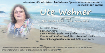 Traueranzeige von Ute Wehner von Frankenpost