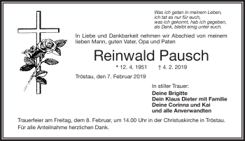 Traueranzeige von Reinwald Pausch von Frankenpost