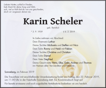 Traueranzeige von Karin Scheler von Südthüringer Presse