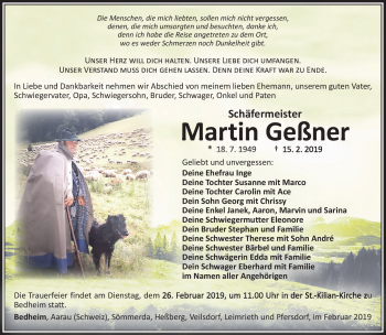Traueranzeige von Martin Geßner von Südthüringer Presse