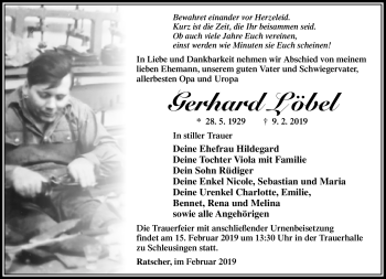 Traueranzeige von Gerhard Löbel von Südthüringer Presse