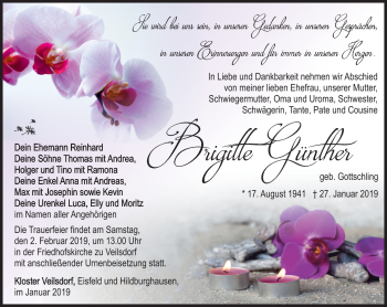 Traueranzeige von Brigitte Günther von Südthüringer Presse
