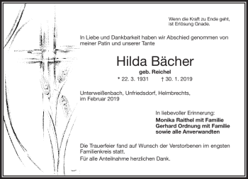 Traueranzeige von Hilda Bächer von Frankenpost