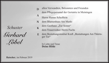 Traueranzeige von Gerhard Löbel von Südthüringer Presse
