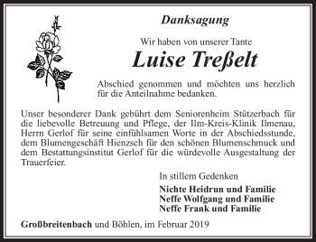 Traueranzeige von Luise Treßelt von Südthüringer Presse