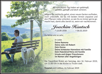 Traueranzeige von Joachim Hantsch von Südthüringer Presse