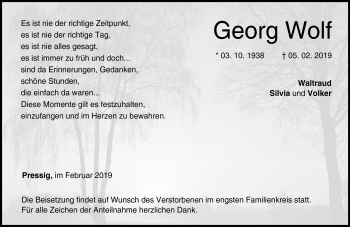 Traueranzeige von Georg Wolf von Neue Presse Coburg