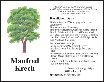Traueranzeige von Manfred Krech von Südthüringer Presse