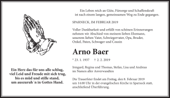Traueranzeige von Arno Baer von Frankenpost