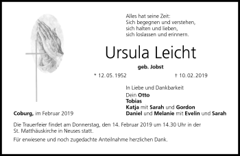 Traueranzeige von Ursula Leicht von Neue Presse Coburg