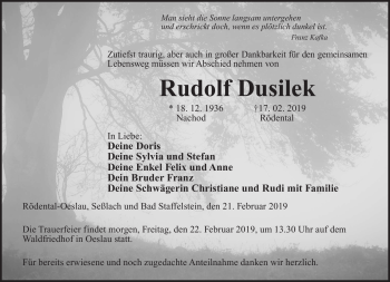 Traueranzeige von Rudolf Dusilek von Neue Presse Coburg