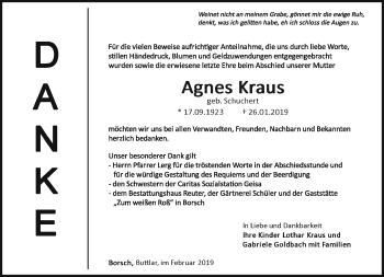 Traueranzeige von Agnes Kraus von Südthüringer Presse