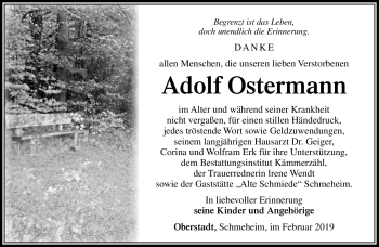 Traueranzeige von Adolf Ostermann von Südthüringer Presse