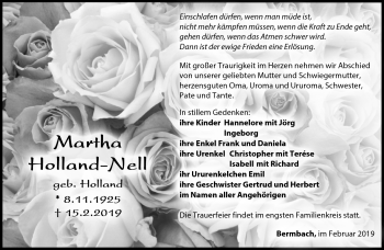 Traueranzeige von Martha Holland-Nell von Südthüringer Presse