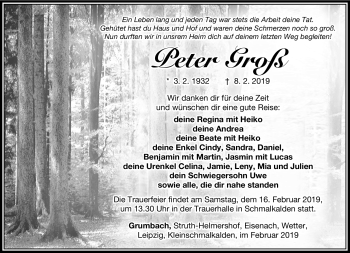 Traueranzeige von Peter Groß von Südthüringer Presse