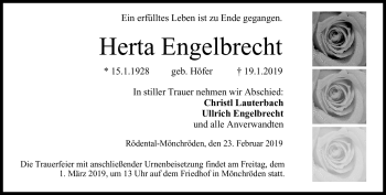 Traueranzeige von Herta Engelbrecht von Neue Presse Coburg