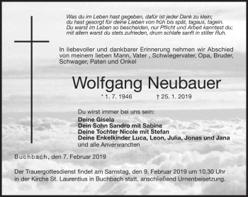 Traueranzeige von Wolfgang Neubauer von Neue Presse Coburg