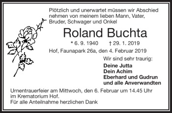 Traueranzeige von Roland Buchta von Frankenpost