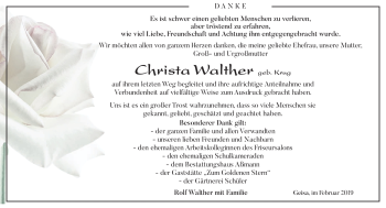 Traueranzeige von Christa Walther von Südthüringer Presse