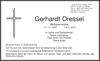 Traueranzeige von Gerhard Dressel von Neue Presse Coburg