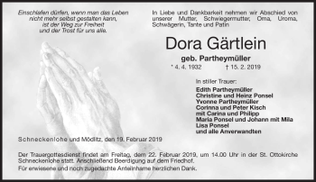 Traueranzeige von Dora Gärtlein von Neue Presse Coburg