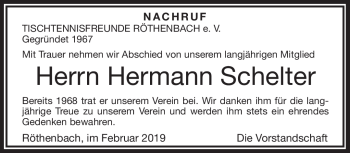 Traueranzeige von Hermann Schelter von Frankenpost