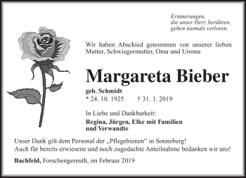 Traueranzeige von Margareta Bieber von Südthüringer Presse