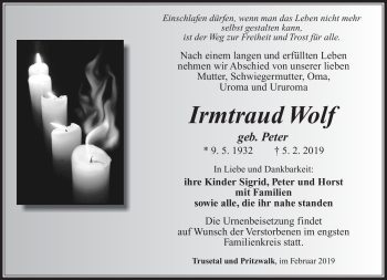 Traueranzeige von Irmtraud Wolf von Südthüringer Presse