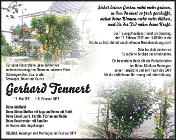 Traueranzeige von Gerhard Tennert von Südthüringer Presse