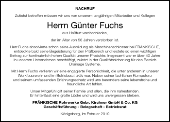 Traueranzeige von Günter Fuchs von Neue Presse Coburg