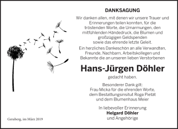 Traueranzeige von Hans-Jürgen Döhler von Südthüringer Presse