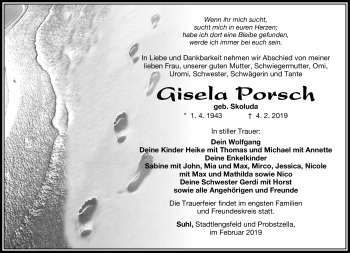 Traueranzeige von Gisela Porsch von Südthüringer Presse