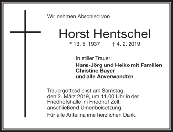 Traueranzeige von Horst Hentschel von Frankenpost