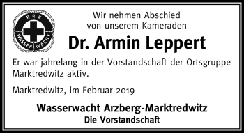 Traueranzeige von Armin Leppert von Frankenpost