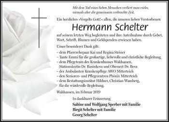 Traueranzeige von Hermann Schelter von Frankenpost