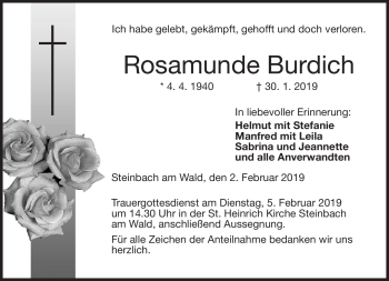 Traueranzeige von Rosamunde Burdich von Neue Presse Coburg