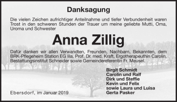 Traueranzeige von Anna Zillig von Neue Presse Coburg